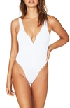 Bound By Bond-eye The Moto Ribbed One-piece Swimsuit In Optic White