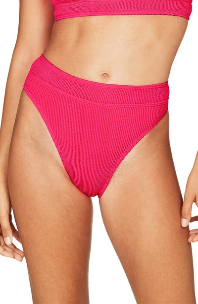 Bound By Bond-eye The Savannah High-waist Ribbed Bikini Bottoms In Neon Pink