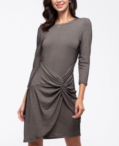 Blu Pepper Twist-front Ribbed Knit Tulip Dress In Black, Taupe