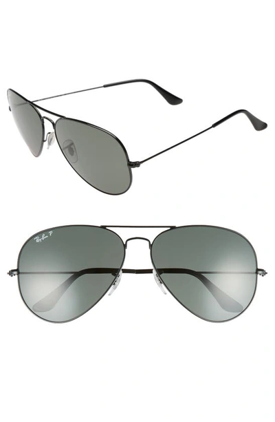 Ray Ban Original 62mm Polarized Aviator Sunglasses In Black/ Polarized