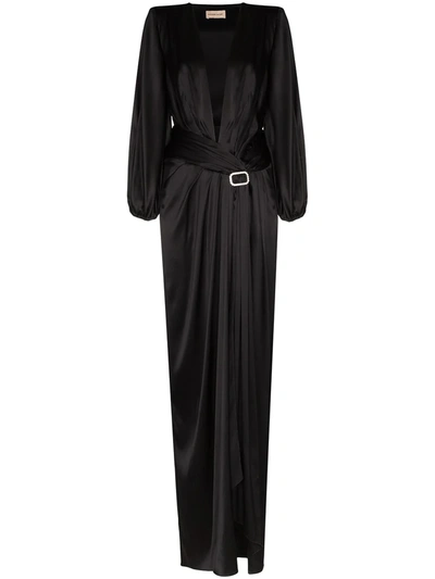 Alexandre Vauthier Wrap-effect Draped Embellished Silk-blend Gown In Black