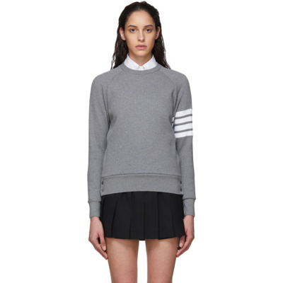 Thom Browne Four-bar Intarsia Cotton Sweater In Grey