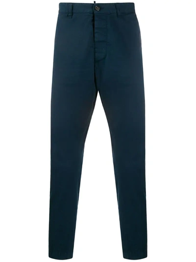 Dsquared2 Logo Plaque Cropped Chinos In Blue