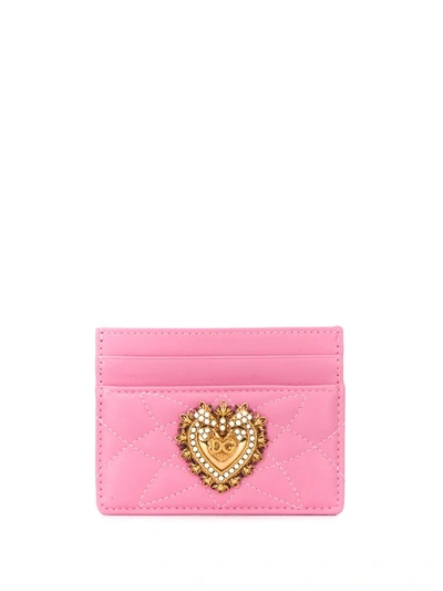 Dolce & Gabbana Devotion Quilted-effect Cardholder In Pink