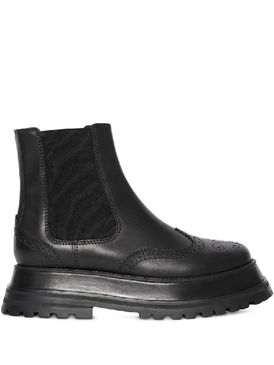 Burberry Guideport Platform Ankle Boots In Black Calf Leather