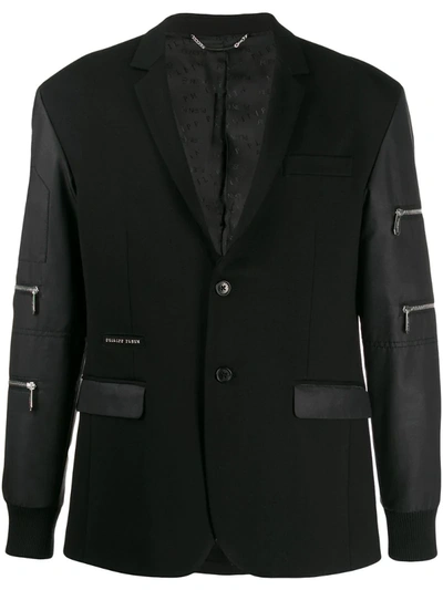 Philipp Plein Zipped Sleeve Blazer In Black
