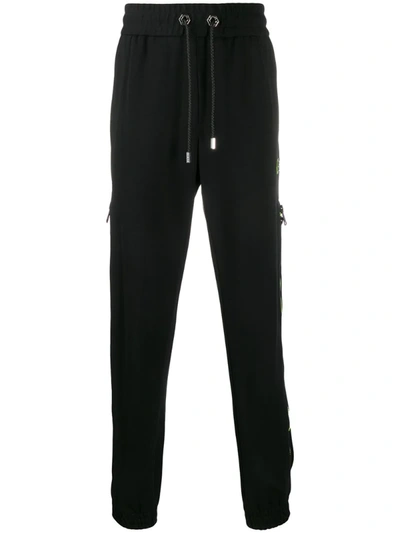 Philipp Plein Zipped Logo Patch Track Trousers In Black