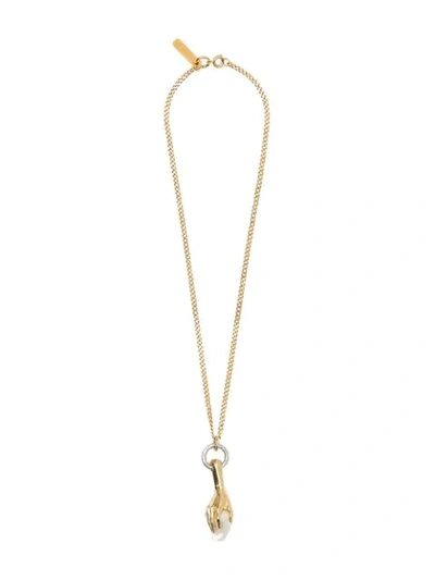 Burberry Hand Clutching Faux-pearl Necklace In Gold