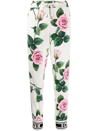 Dolce & Gabbana Rose Print Track Trousers In White