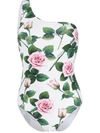 Dolce & Gabbana Rose-print Swimsuit In White