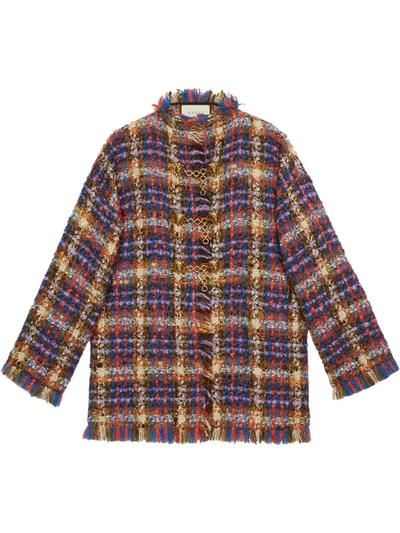 Gucci Checked Tweed Jacket In Blue