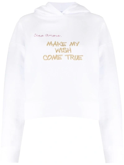 Giada Benincasa Slogan Embroidery Cotton Hoodie In White
