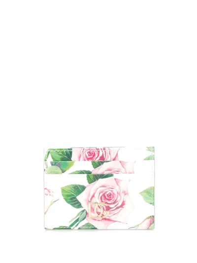 Dolce & Gabbana Tropical Rose Print Cardholder In White