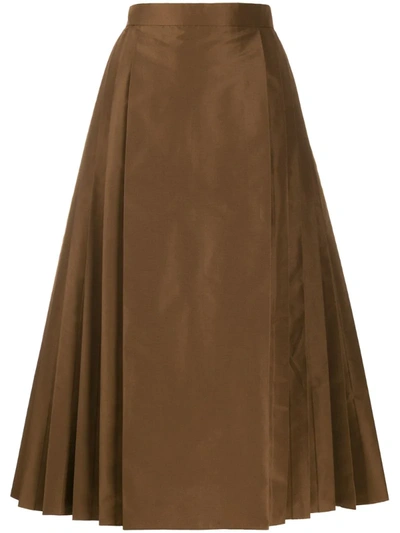 Fendi Pleated A-line Midi Skirt In Brown