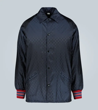 Gucci Gg Nylon Jacquard Casual Jacket In Blue