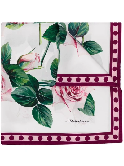 Dolce & Gabbana Rose-print Square Scarf In White