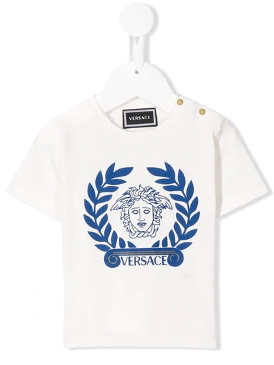 Young Versace Babies' Medusa Logo Crew Neck T-shirt In White