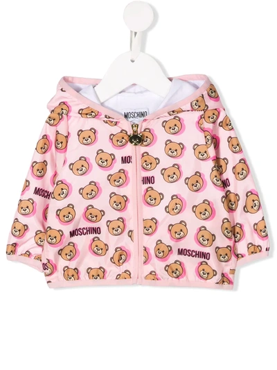 Moschino Babies' Teddy Bear Zip-up Hoodie In Pink