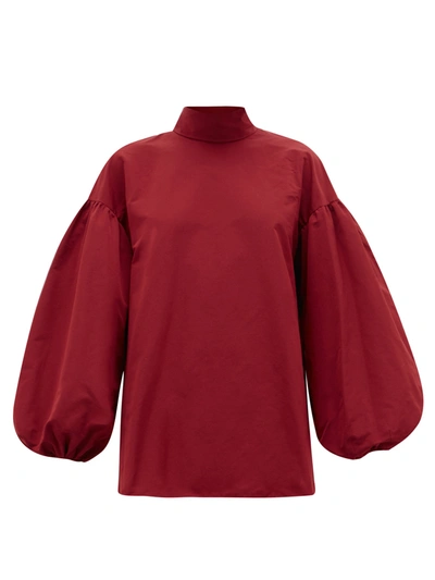 Valentino Neck-tie Cotton-blend Faille Blouse In Red