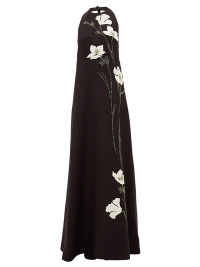 Valentino Embroidered Wool-silk Flower Gown In Black
