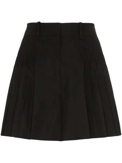 Valentino Pleated Cotton-blend Micro-faile Shorts In Black