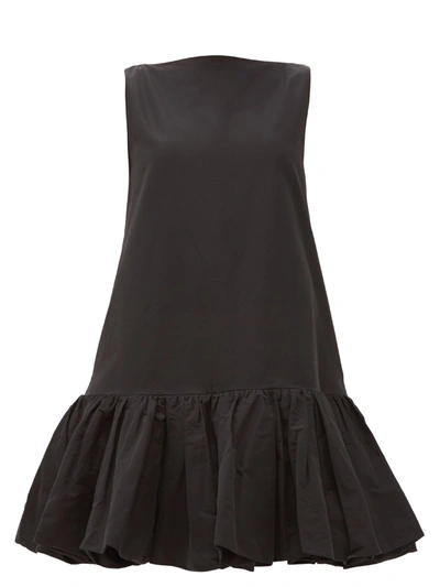 Valentino Ruffled-hem Cotton-blend Micro-faille Mini Dress In Black