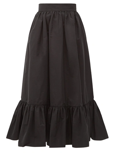 Valentino Ruffled-hem Cotton-blend Faille Midi Skirt In Black