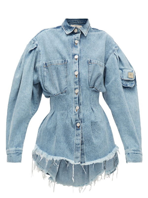 Natasha Zinko Cinched Cotton-denim Jacket In Blue | ModeSens