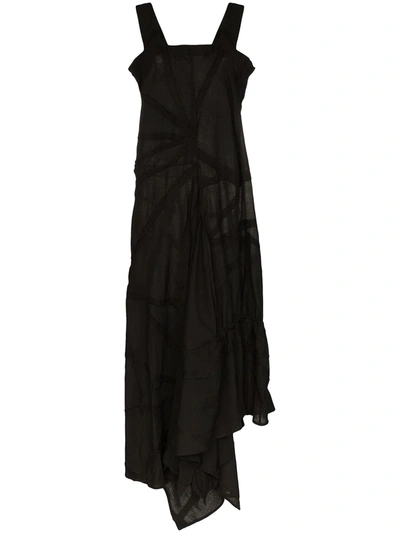 By Walid Manal Asymmetric Patchwork-cotton Dress In Black