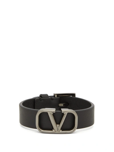 Valentino Garavani V-logo Leather Bracelet In Black