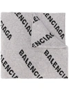 Balenciaga Logo-intarsia Wool-blend Scarf In Grey