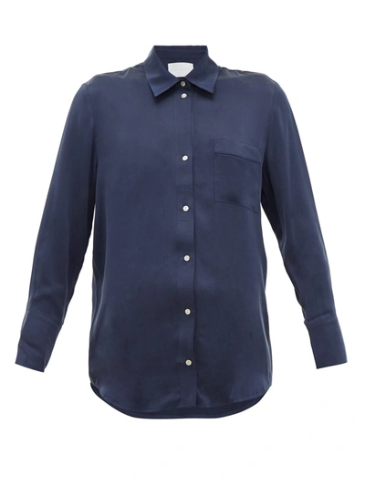 Asceno Net Sustain Milan Washed-silk Pajama Shirt In Midnight Blue