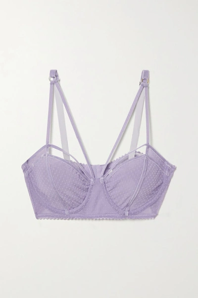 Lonely Gigi Velvet-trimmed Flocked Stretch-tulle Underwired Soft-cup Bra In Lavender