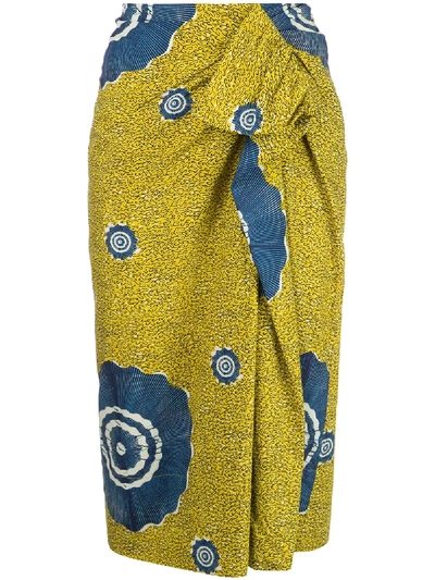 Ulla Johnson Ember Wrap-effect Ruffled Printed Cotton-poplin Midi Skirt In Sage Green