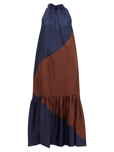 Asceno Net Sustain Ibiza Color-block Washed-silk Maxi Dress In Printed