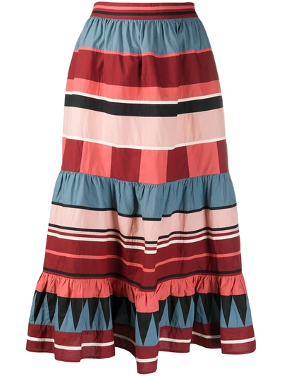 Ulla Johnson Simi Tiered Striped Cotton-poplin Midi Skirt In Rose