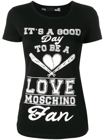 Love Moschino Printed Stretch-cotton Jersey T-shirt In Black