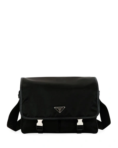 Prada Men's Large Nylon Messenger Bag In Black