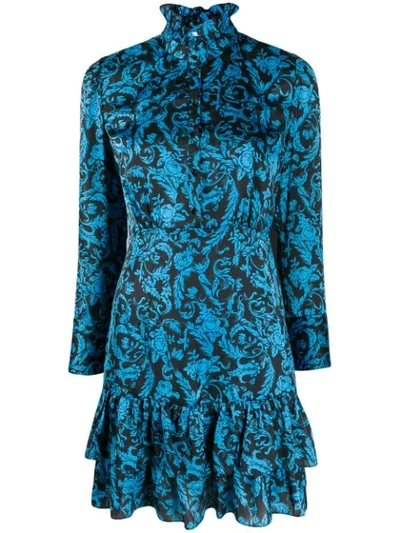 Sandro Alna Tiered Botanical-print Mini Dress In Blue