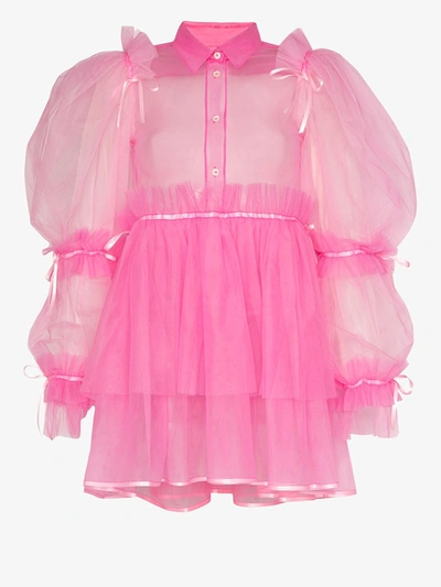 Viktor & Rolf Mary Darling Pouf Sleeve Tulle Dress In Pink