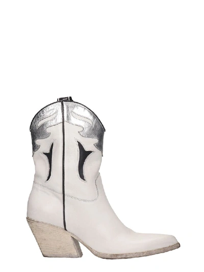 Elena Iachi Texan Ankle Boots In White Leather