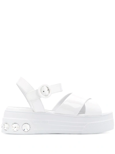 Miu Miu Crystal-embellished Platform Sandals In White