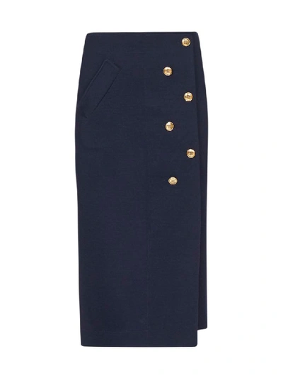 Givenchy Buttoned Wool-blend Skirt In Blue