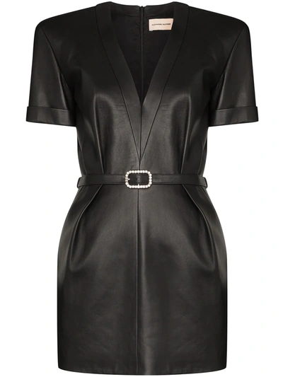 Alexandre Vauthier Crystal Buckle Leather Mini Dress In Black