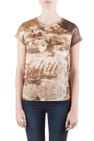Pre-owned Dolce & Gabbana Sepia Brown Ruins Print Silk Boxy Blouse S