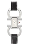 Ferragamo Double Gancini Bracelet Watch, 13.5mm X 23.5mm In Black/ White Sunray/ Silver