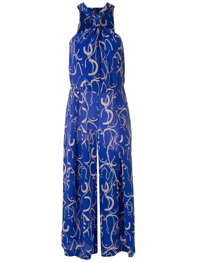 Andrea Marques Cropped Printed Jumpsuit In Blue