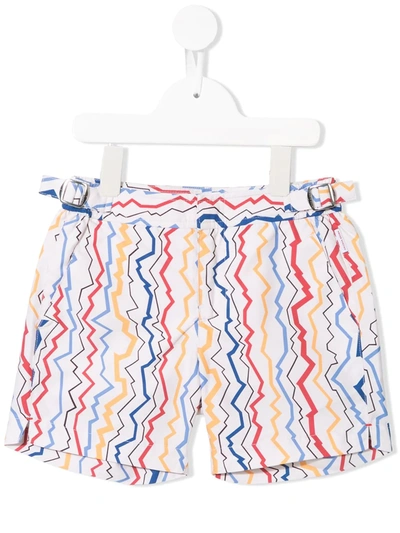 Orlebar Brown Kids' Zig-zag Stripes Shorts In White