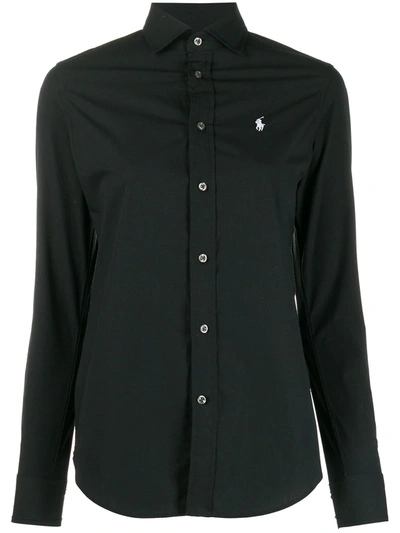 Polo Ralph Lauren Logo Embroidered Fitted Shirt In Black
