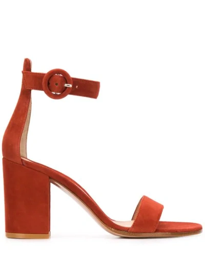 Gianvito Rossi Block Heel Side Buckle Sandals In Orange